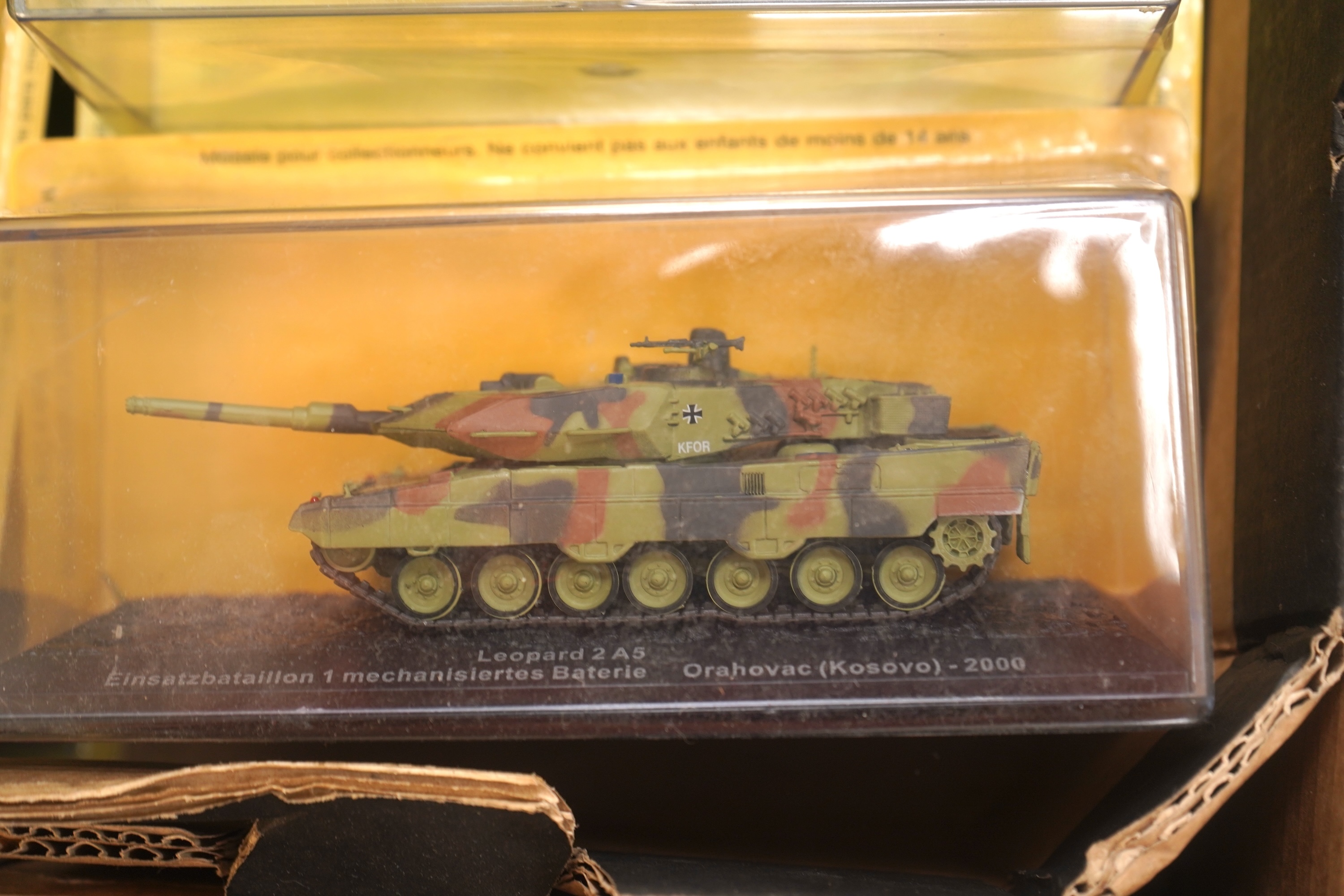 Forty-five DeAgostini magazine issue model tanks from ‘The Combat Tanks Collection’, including British, US, USSR, etc. examples, together with three folders of related magazines. Condition fair to good, all in original b
